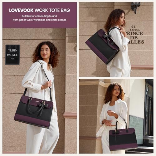 Image of LOVEVOOK Laptop Tote Bag for Women,Leather Work Bag, Waterproof Business Teacher Bag,Large Computer Handbag Purse Briefcase,Office Gifts for Women