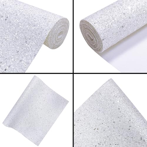 Image of Sparkly Pearl White Chunky Glitter Faux Leather Roll, Shiny Solid Color Winter Fabric Material for Bows Crafts Earrings, 12 x 52 inch (17015#8)