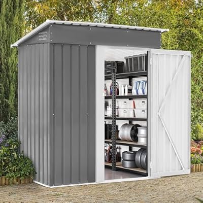 Zynfylus 5x3 FT Outdoor Storage Shed Garden Shed Tool Shed with Lockable Door and Sloping Roof, Durable Metal Storage Shed for Backyard, Outside, Patio, Light Gray
