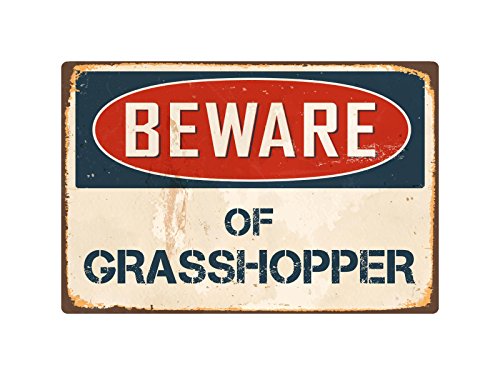 StickerPirate Beware of Grasshopper 8” x 12” Vintage Aluminum Retro Metal Sign VS192