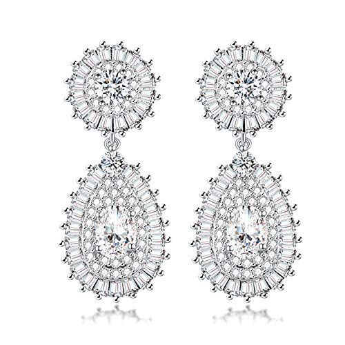 Roslynd Clip On Earrings For Women/Girls/Brides, Gifts For Mothers Day, Teardrop Cubic Zirconia Clip Earrings & 14K White-Gold-Plated Cz Earrings For Women #TOP4
