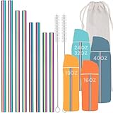 NiHome 8PCS Stainless Steel Straws for Owala Water Bottle, 4 Lengths Compatible with FreeSip 19oz 24oz 32oz 40oz, Tritan 25oz, Kids’ FreeSip 16oz, with Cleaning Brush & Travel Storage Bag (Iridescent)