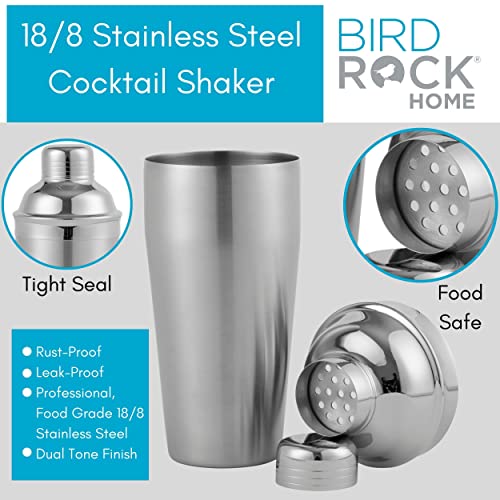 Birdrock Home 10 Piece Bartender Kit With Wood Stand | Acacia | Professional Grade Stainless Steel Cocktail Set | Home Bar Tools | Gifts For Him | Shaker Bottle Opener #TOP3