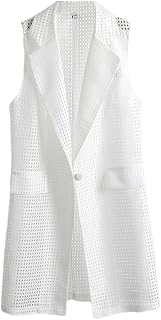 Rfmfkkg Women Hollow Out Sleeveless Suits Vest Casual Loose Long Thin Waistcoat With Pocket