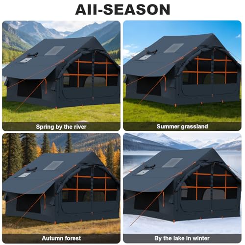 Image of Inflatable Camping Tent,2 /4 /6 /8 Person Glamping Inflatable Tents with Awning, Quick Setup Blow Up Tents with Pump, Waterproof Oxford Inflatable House for Camping, Air Glamping Hot Tents for Adult