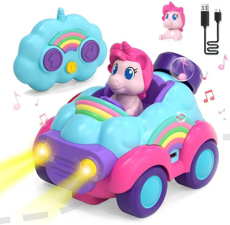 Lehoo Castle Toys for 2 Year Old Girls, 2 Year Old Girl Toys, Remote Control Cars for Kids Age 3, Unicorn Gifts for Girls Unicorn RC Car with Lights & Music