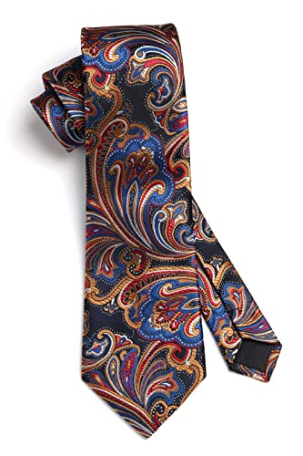 Image of HISDERN Ties for Men Paisley Tie and Pocket Square Woven Classic Floral Mens Ties Handkerchief Set Wedding Party Necktie