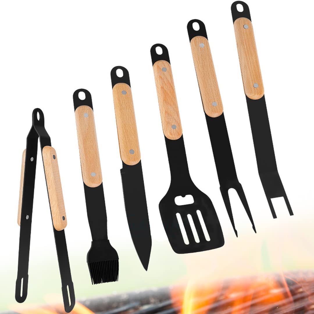 Accesorios de barbacoa, juego de herramientas de barbacoa para hombres con recubrimiento antiadherente 6pcs, juego de utensilios de barbacoa de acero inoxidable al aire libre, con palas de barbacoa