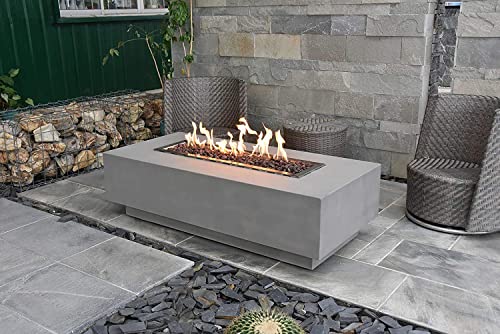 Ams Fireplace | Elementi | Large Gas Fire Pit Table For Outside Patio | Cover And Lava Rocks Included | Free Bio-Ethanol Tabletop Lantern | Fuel: Liquid Propane, Granville - Light Grey #TOP5