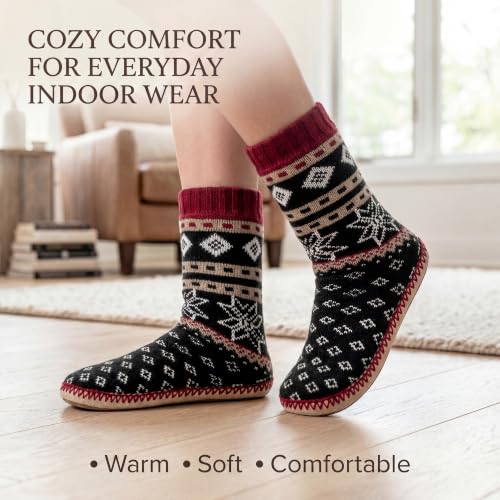 Image of cosyone1997 Slipper Socks for Women Warm Fuzzy Non Slip Soft Sole | Sherpa lining, padded sole, stretchy cuff and gripper dots for bedroom or lounging; gift-ready box, machine washable