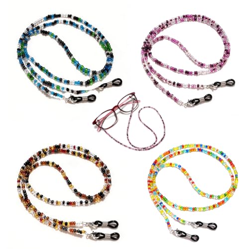 Qufiiry 4 Stück Brillenband Brillenkette Perlen Bunt Verstellbare Glasses Chain aus Perlen für Damen für Sonnenbrille Lesebrille