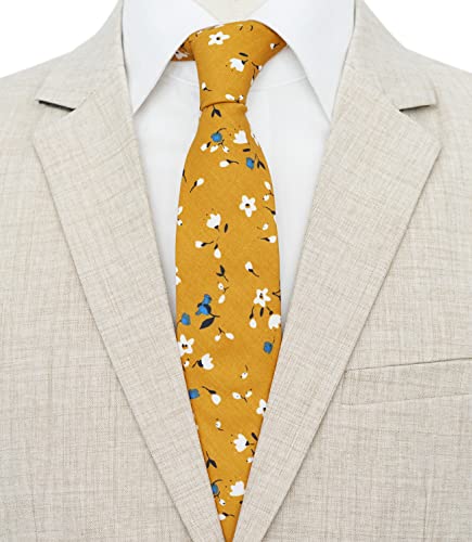 Image of BELLUNO Men's Cotton Floral Skinny Tie, 2.5 inch Width, with Gift Box