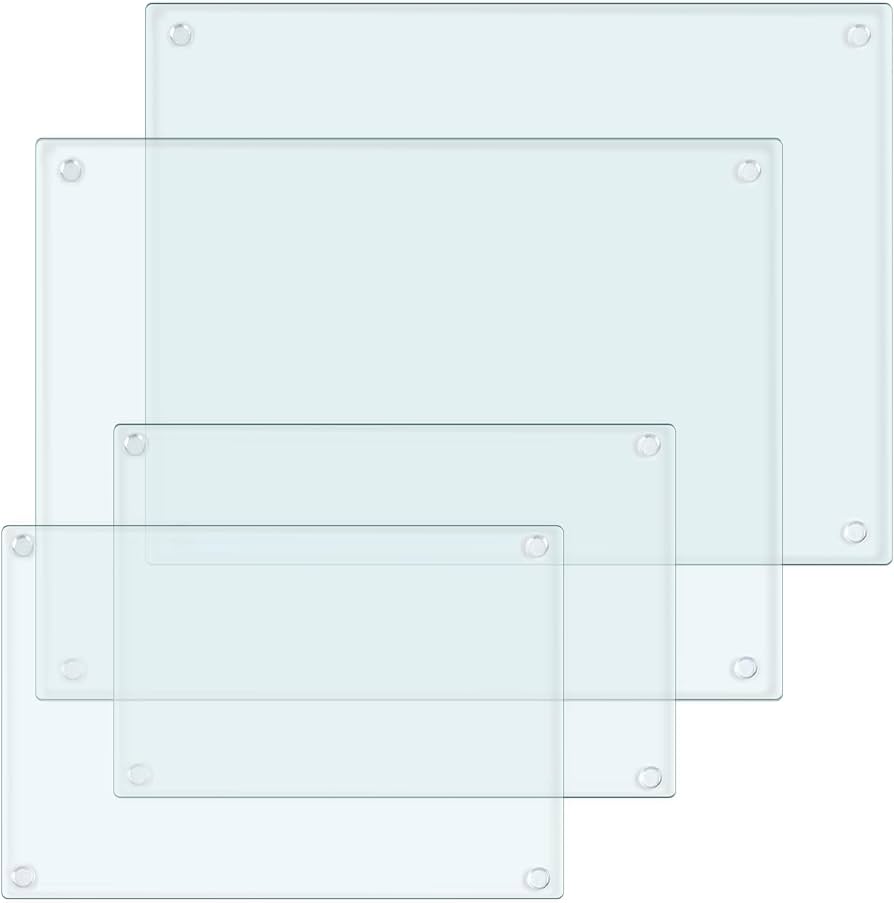 Tempered Glass Cutting Board for Kitchen Countertop with Rubber Feet Non-slip Chopping Board Clear Cutting Board Scratch Resistant,Heat Resistant,Shatter Resistant,Dishwasher Safe 4 Pack (clear-4pcs)