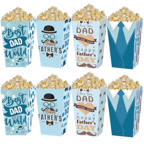 8 Pcs Happy Father's Day Disposable Paper Popcorn Boxes Bucket Best Dad In The World Cardboard Popcorn Container Snack Candy Popcorn Bags Holder for Dad Day Birthday Party Decorations
