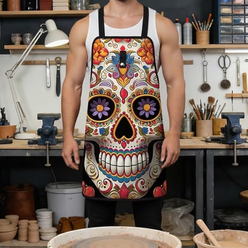 Delantal de trabajo con 8 bolsillos y diseño Sugar Skulls miniatura 4