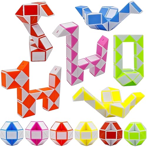 12 Pack 24 Segmentos Magic Snake Cube, Magic Snake Cube, Magico de Serpiente Juguete de Rompecabezas, Rompecabezas de Plástico, Regalos Invitados Cumpleaños Niños