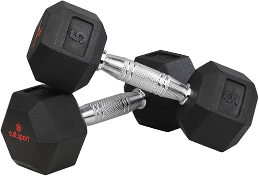 Cult.Sport Barry Hex Dumbbell | For Home Gym Exercises | Rubber coated with Chrome Handles | Set of 1, 5 Kg | Black
