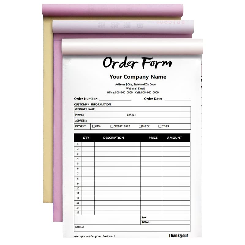 Custom Carbonless Sales Rechnungsformular Bücher für kleine Unternehmen, personalisiertes NCR 3-teiliges Quittungsbuch mit Carbon-Kopien, Cover hinzufügen Firmenname, Adresse und Nummer gedruckt