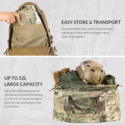 Military Duffle - 52L Heavy Duty Extra Large Army Tactical Bag for Shooting, Camping, Hiking, Traveling, Stealth Survival & More (CP Camo)4