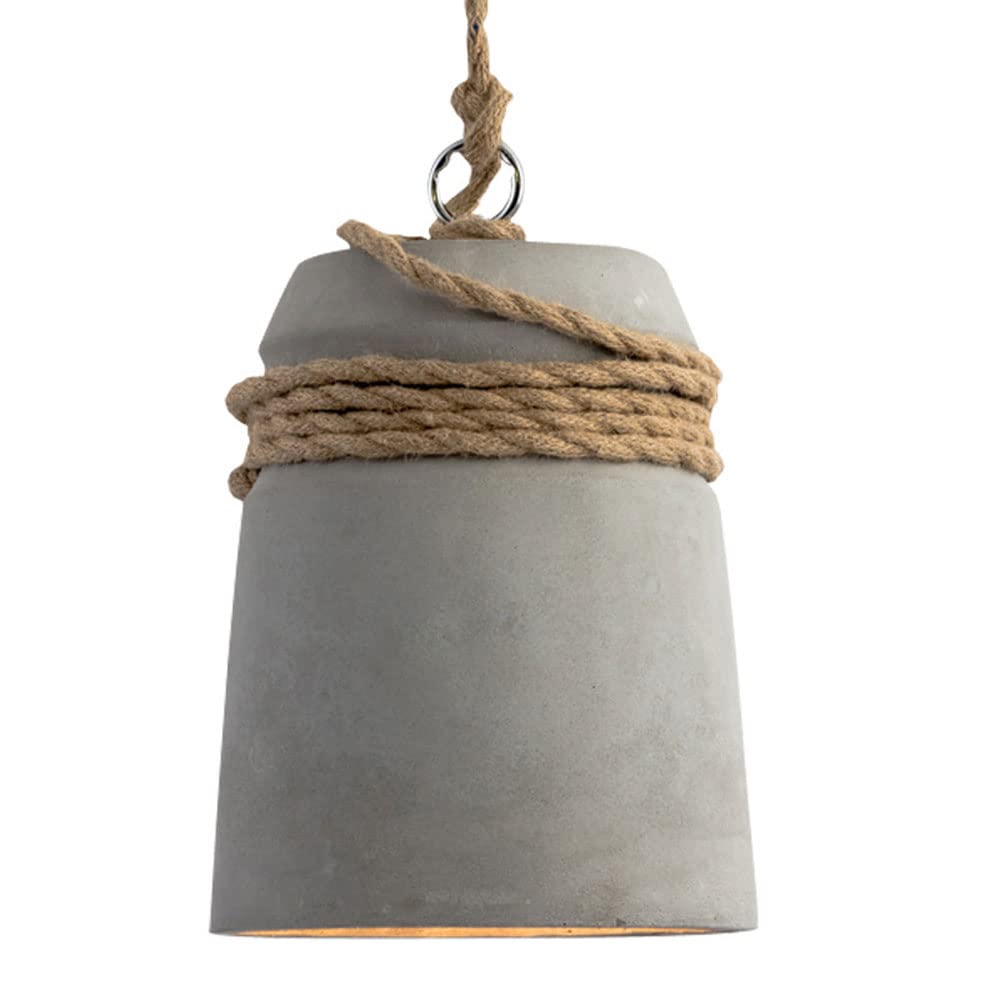 AGURELI Industrial Concrete Pendant Light with Hemp Rope - Adjustable Hanging Ceiling Light for Bar, Cafe, Bedroom, Grey Finish(Natural)