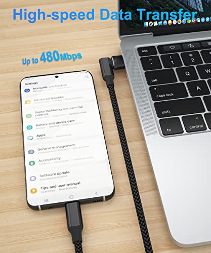 Image of Elebase Right-Angled USB Type C to C 100W Cable 10FT with USB A Adapter, Black