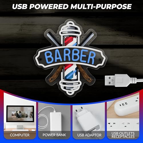Image of Barber Neon Sign for Barber Shops Hair Salon Decor Dimmable Barber Neon Light for Hair Beauty Salon Store Man Cave Pub USB Powered Light Up Business Store Sign Gift for Hairdresser