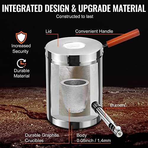 Vevor RJL002 6Kg Large Capacity Propane Melting Furnace Home Foundry Kiln, Blacksmithing Forge With Crucible & Tongs, Stainless Steel Smelter, For Metal Scrap Recycling thumb #4