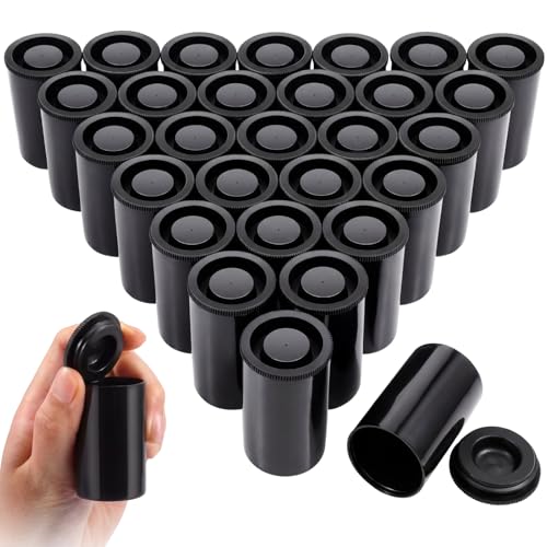Image of JOVITEC 30 Pieces Plastic Film Canister Holder, 35 mm Empty Camera Reel Containers, Storage Containers Case with Lids for Storing Small Accessories, Film, Keys, Coins, Art Beads(Black)