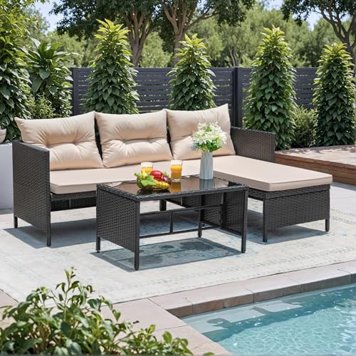 Greesum 3 Piece Patio Furniture Set Outdoor Wicker Rattan Sectional...