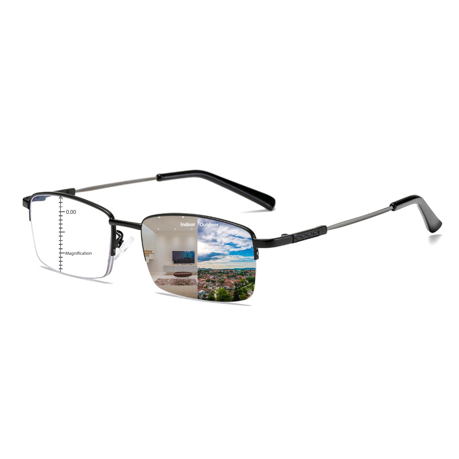 K.LAVER Progressive Multifocal Reading Glasses Blue Light Blocking Glasses For Men Women Half Frame Multifocus Reader