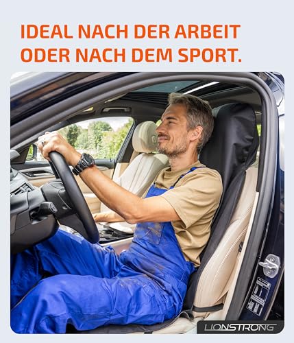 LIONSTRONG® Autositzschoner Vordersitz universell kompatibel [WASSERDICHT] - Autositzbezüge Vordersitze - Sitzschoner Sitzbezüge Auto - Autositz Sitzschutz - Werkstattschoner - Polyester