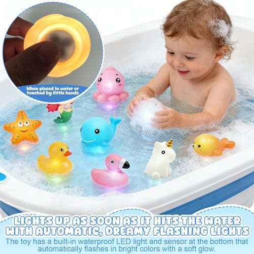 Leuchtendes badespielzeug,8 Stück Badespielzeug,Tier Badewannenspielzeug mit Licht,LED Badewannen Spielzeug,Leuchtende badetiere,Leuchtet Wasserspielzeug Bath Toys,Leuchtet Sensorik Wasserspielzeug