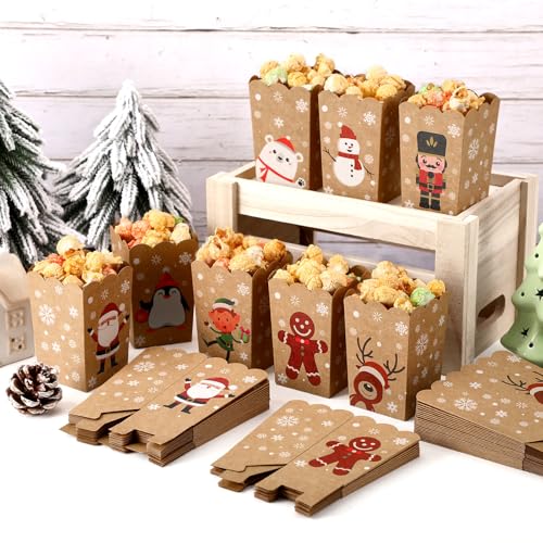 Image of Weekgrat 90 Pcs 9 Styles Christmas Santa Claus Popcorn Boxes Cardboard Popcorn Bags Snack Boxes Spooky Treat Bags for Candy Biscuits Party Favors