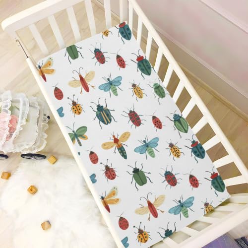 Image of Cute Ladybug Bugs Crib Sheets Soft Breathable Fitted Baby Crib Sheets Mattress Cover for Girls Boys 52 inch x 28 inch x 9 inch