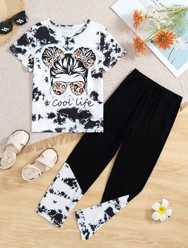 Image of Girl Clothes Cute Cool Girl Tops Splicing Pants 2 Piece Girls Summer Outfits 6-14 Years