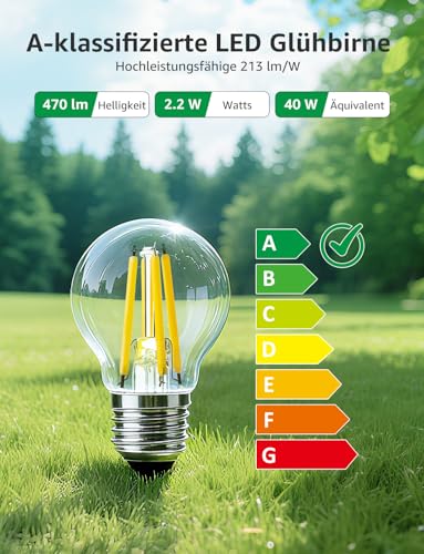 Lepro Energieklasse A E27 LED Warmweiss, 2.2W 470LM 2700K Glühbirne – Ansicht 4