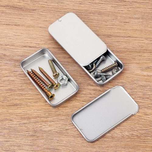 Image of Biugaaufai 60 Pack Silver Mini Rectangular Metal Tins Boxes with Sliding lids, Small Empty Slide Top Metal Tin, Lip Balm Slide Tins with Lid for Crafts, Jewelry, Candies (2.36 x 1.34 x 0.43 Inch)
