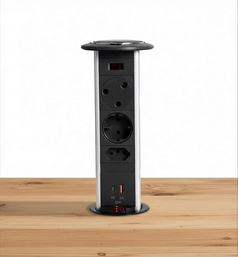 Powerlogic POWERDOCK MK445 Pull Up Socket Tower with USB Charger (Round Top)