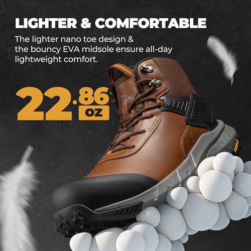Image of NORTIV 8 Composite Toe Boots for Men - Waterproof Lightweight Non-Slip ASTM F2412-24 & ASTM F2913-24 Safety Work Boots for Warehouse & Construction, VaporGuard-Nano