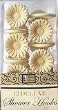 Better Home 12 Daisy Flower Deluxe Shower Hooks S Shaped Fun Design Curtain Rings (Tan)
