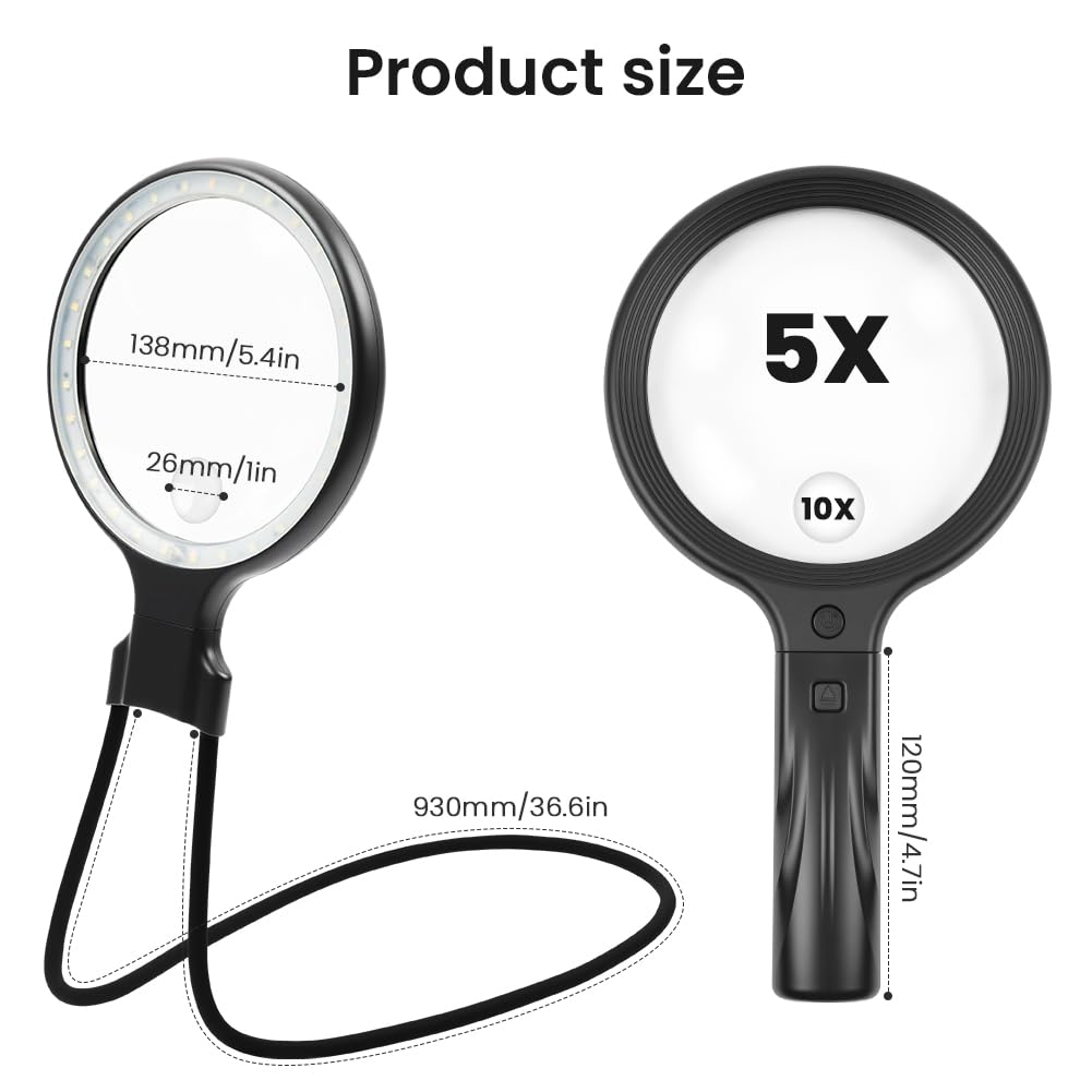 AOOTE 5X Hands Free Magnifying Glass with Light, 30 LED Rechargeable Hands Free Magnifying Glass, Large Page Magnifier Adjustment Brightness, Flexible Gooseneck Magnifier for Seniors Books Sewing - Image 2