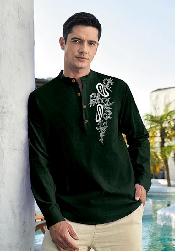 Image of Men's Printed Cotton Blend Short Kurta | Regular Fit Casual Kurta Shirt for Men with Mandarin Collar | Ethnic