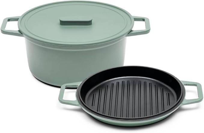 Misen 5.5 QT Enameled Cast Iron Dutch Oven - Chip-Resistant Enamel Coating - Thick Iron Core For Heat Retention - Large Cooking Surface - Oven Safe, Induction Compatible - Grill and Silicone Lid, Gree...