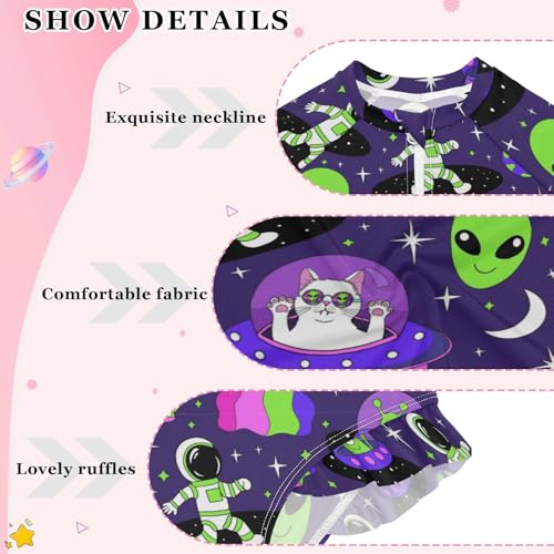 Wusikd Girls Long Sleeve Swimsuit Astronauts Alien One Piece Bathing Suit Zipper Space Cartoon Swimwear Sun Protection 7-8T4