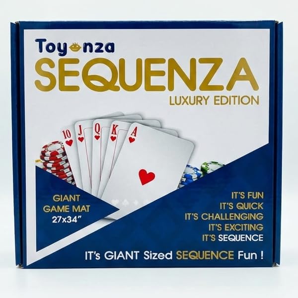 Jumbo Size Sequence Board Game, Strategy & Logic Challenging Game with Big Size PlayMat, Plastic Chips & Cards, for Kids Above 7 Years
