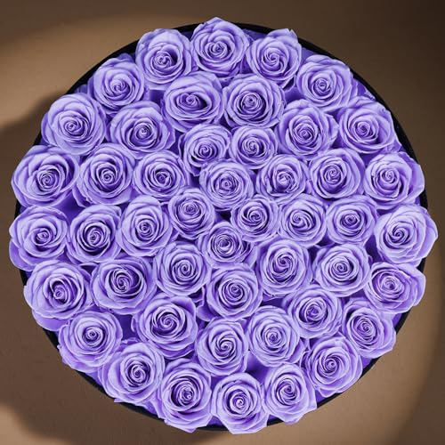 47 Flowers in a Luxury Suede Box, Birthday Gifts for Women, Preserved Flowers, Mothers Day Roses Gift for Mom, Lilac