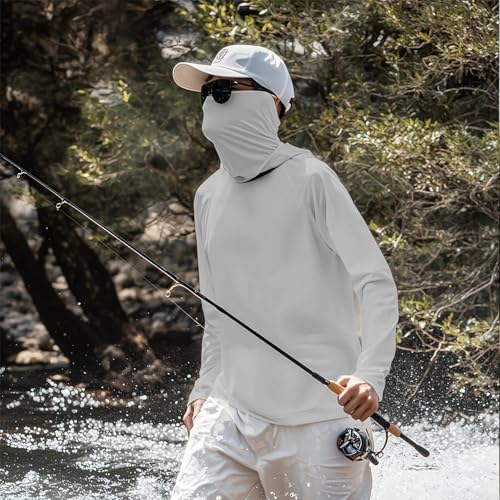 Mens Long Sleeve Sun Protection Shirts with Mask UPF 50+ Fishing Rash Guard Hoodies Hiking UV Shirts with Hooded4