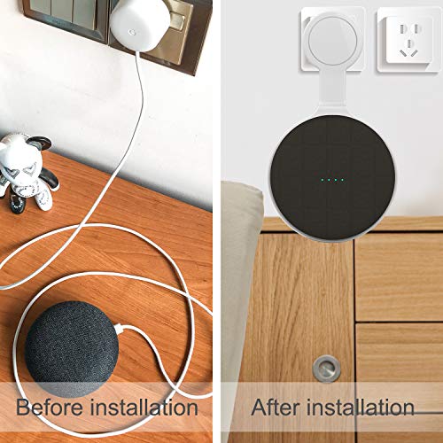 Outlet Wall Mount Holder Stand Hanger Fit for Google Home Mini Voice Assistant,A Space Saving with Cord Management for Smart Speakers,Hide Messy Wires,Place on Kitchen, Bedroom (Set of 2 White)
