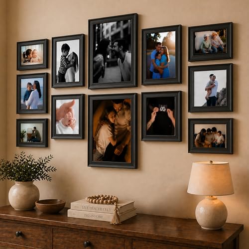 Image of Art Street Wooden Wall Photo Frame Collage Set for Living Room Decor | Multi Picture Frames Gallery Set for Family Photos | Wall Hanging Frame Set for Home, Bedroom, Hallway Decoration (Black)