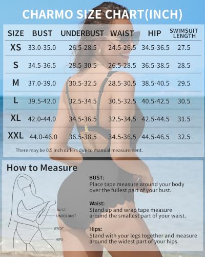 Image of Charmo Womens Scalloped One Piece Swimsuits Modest Bathing Suits | Square Neck,Ribbed,Push Up Removable Cups,Adjustable Wide Straps,Cutout Back,Beach,Pool
